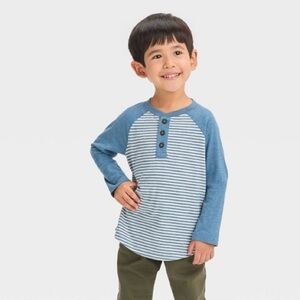 Blue Striped Kids Henley Shirt